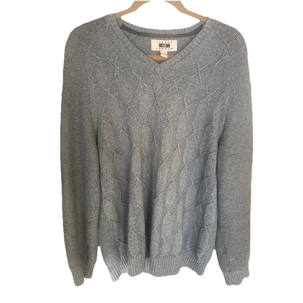Joseph Abboud Sweater Mens L Blue Knit V-Neck Thick Cotton Acrylic RN 77219